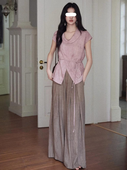 裁缝学苑AQ497荡领棉麻不规则绑带短袖上衣纸样女装连肩小衫样板 商品图3