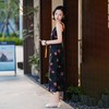 西子/【彩葫吊带】重磅22姆米桑蚕丝七彩宝葫芦印花V领收腰宽肩吊带黑色长裙/CQTJ280 商品缩略图1