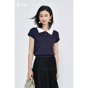 米思阳2025夏季新款休闲减龄针织衫娃娃领半袖弹力百搭针织T恤女2313