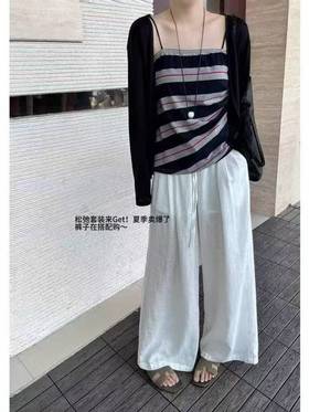 【GZ】无忧购夏季新款韩版条纹吊带背心+长袖开衫防晒衣两件套女时尚套装781（截单后3-5天发货）