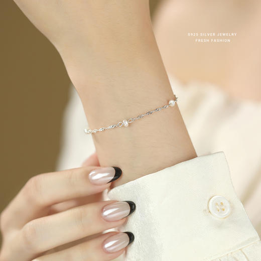 【涟漪清辉】S925纯银巴洛克天然异形珍珠双旋链贝珠手链【YXS-L1108】 商品图2