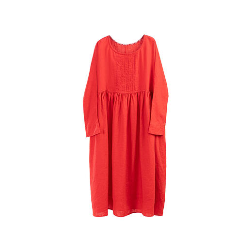 绽放420朵/限量复活款·2014亚麻圆领塔克捏褶大摆九分袖连衣裙女 商品图4