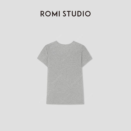 ROMI STUDIO“简约舒适”花纱灰棉质圆领弹力修身短袖T恤RWCRS41653 商品图1