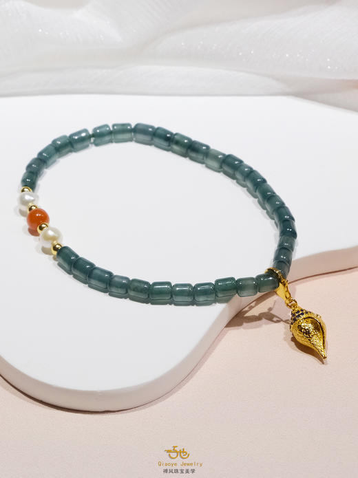 巧也【青玉案.思】蓝水翡翠竹节珠配南红珍珠手珠国风手串禅意风 商品图10