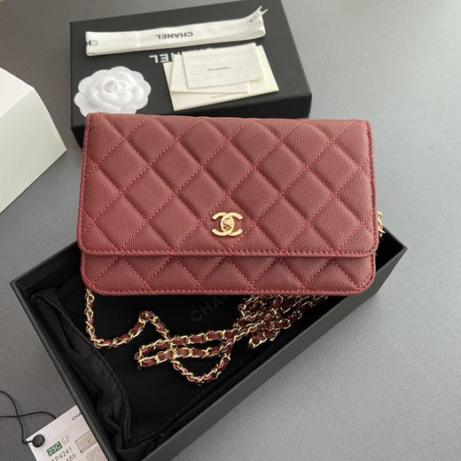 香奈儿Woc链条包（双C纽扣款）酒红色金扣 商品图1