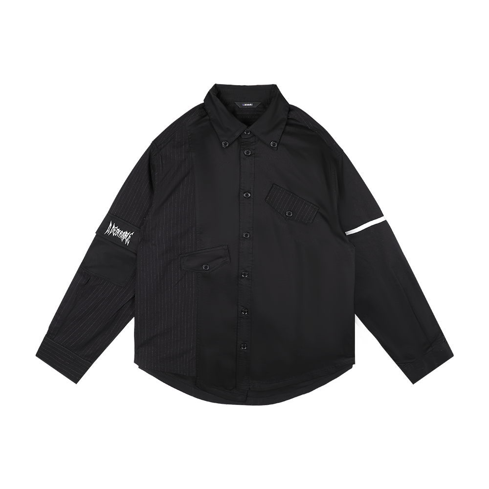 D.Desirable -不对称做旧格纹拼接衬衫