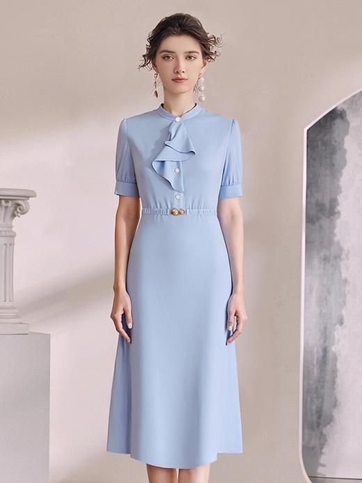 IWY/蓝色法式连衣裙女装时尚夏新款花边领气质垂感收腰伞裙医美工作服WQ196 商品图3