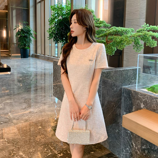 奢姿大码女装2025夏季优雅通勤圆领洋气高级感A摆收腰显瘦连衣裙9952853480 商品图1
