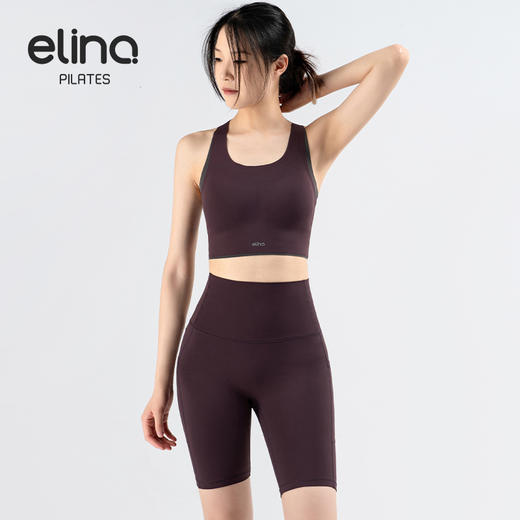 一恋普拉提 2025夏季新款时尚撞色交叉美背裸感弹力侧口袋五分裤瑜伽套装EMM017/EMM5201 商品图5