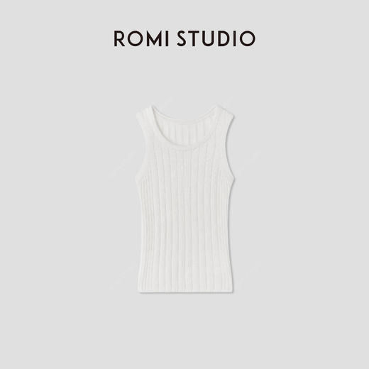 ROMI STUDIO“Clean fit”白色卷边U领坑条修身针织背心 RWCRST3080 商品图0