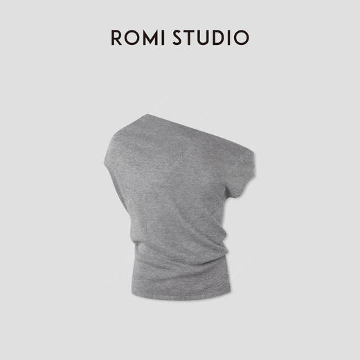ROMI STUDIO“知性优雅”莱赛尔亚麻混纺花纱斜肩针织衫 RWCRST3408 商品图4