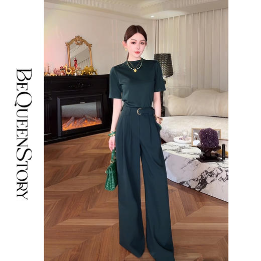 余潇潇【高知女主】设计感立领莱赛尔羊毛针织上衣&宽松阔腿裤套装 商品图2