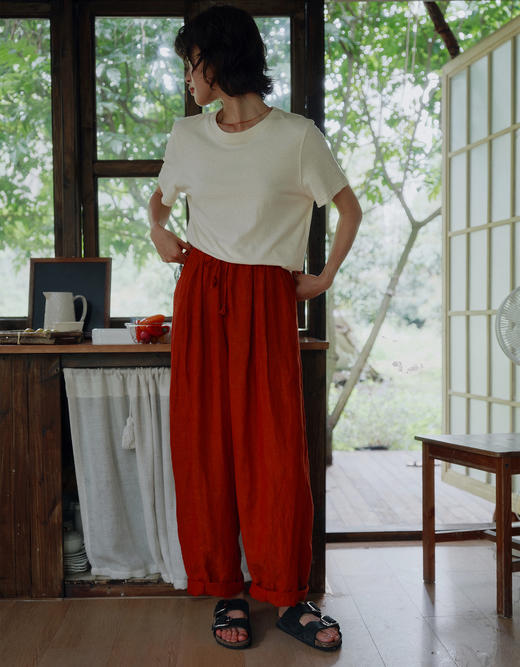 朱红天丝棉气球松紧腰灯笼裤 商品图1