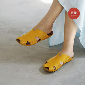 绽放女装268朵/限量复活款·文艺多色真皮豆豆底休闲平跟拖鞋女款