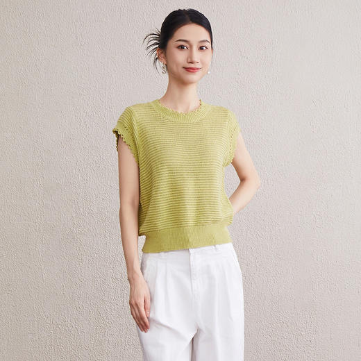 「自」全新升级【铂金会员257/天猫349/差价92】(11527)洛诗琳韩版简约设计感上衣2025夏季新款通勤百搭镂空针织衫 商品图0