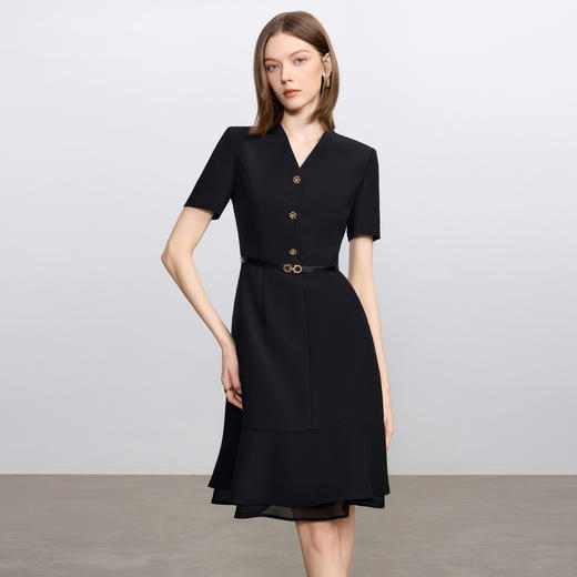 IWY/经典黑色短袖连衣裙女气质通勤酒店经理接待工作服职场套裙Q1416 商品图1