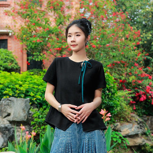 【夏季新品】墨逸流绡不规则短袖上衣 | 简约百搭T恤 商品图5