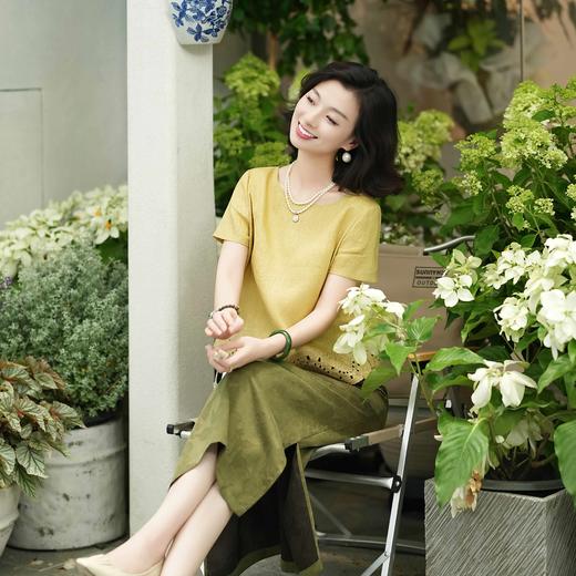 西子/【明媚午后】亚麻镂空定位绣花活力减龄鹅黄色上衣/SYTJ244 商品图2