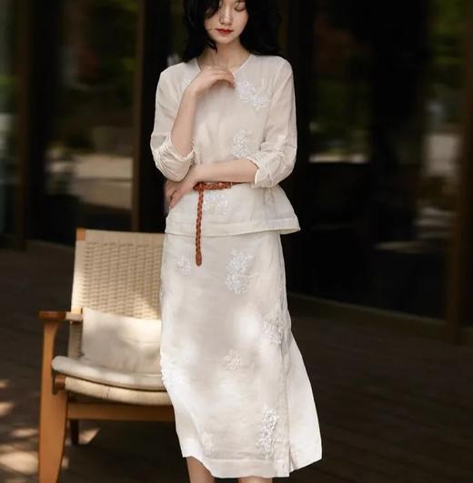 ORIGNAL&CO繁花亮片刺绣棉麻小白裙套装，奢牌同款刺绣工艺，棉麻混纺面料，轻盈有气质【3-5天发货，周末顺延】【G】 商品图7