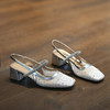 333-29 银色网纱镶钻波点包头玛丽珍鞋女外穿方头凉鞋粗跟一字带 商品缩略图5
