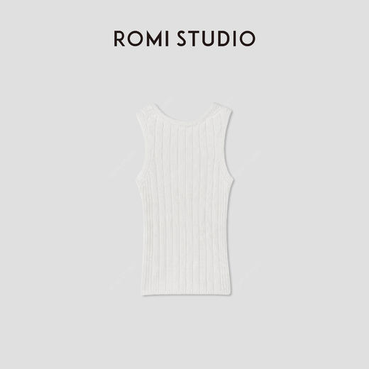 ROMI STUDIO“Clean fit”白色卷边U领坑条修身针织背心 RWCRST3080 商品图1