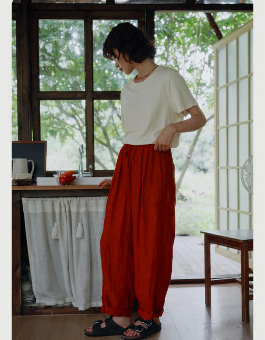 朱红天丝棉气球松紧腰灯笼裤 商品图3