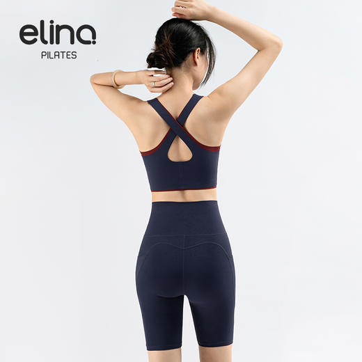 一恋普拉提 2025夏季新款时尚撞色交叉美背裸感弹力侧口袋五分裤瑜伽套装EMM017/EMM5201 商品图9