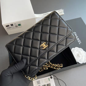 香奈儿Woc链条包（双C纽扣款）黑色羊皮金扣