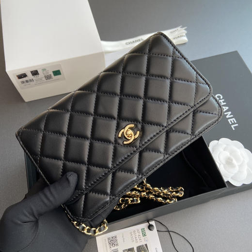 香奈儿Woc链条包（双C纽扣款）黑色羊皮金扣 商品图0