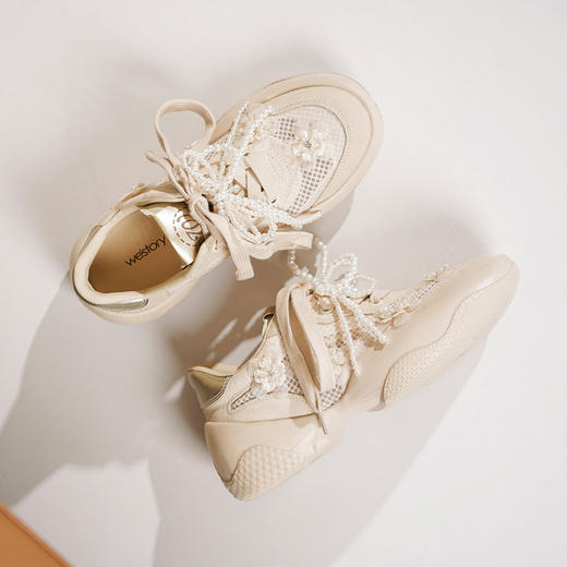 Westory2025年春季网纱镂空运动鞋板鞋系带花朵装饰深口鞋S25AM59441 商品图8