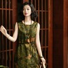 西子/【莲影】非遗红云纱22姆米正反两穿腰带墨绿色连衣裙/CQTJ304 商品缩略图1