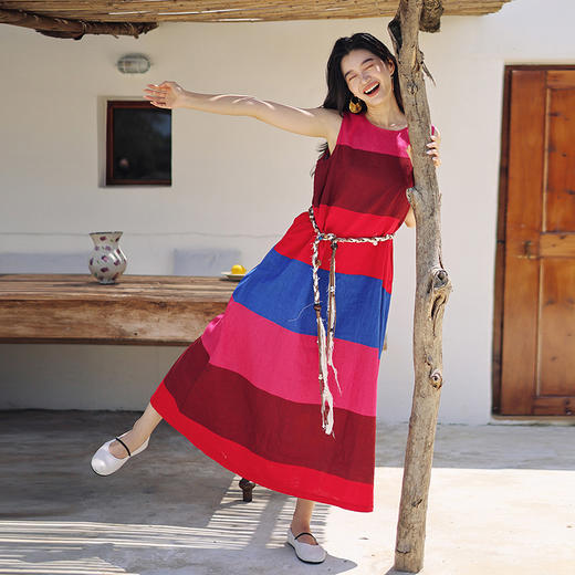 绽放女装424朵/限量复活款·2016年亚麻印花彩虹裙背心裙连衣裙女 商品图2