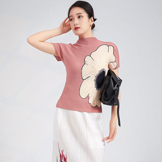 「自」全新升级【铂金会员183/天猫239/差价56】(14333)洛诗琳气质褶皱T恤2025夏季新款简约印花修身通勤百搭上衣女 商品图1