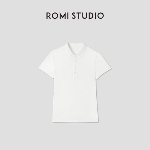 ROMI STUDIO“Clean fit”强捻长绒棉白色Polo领短袖T恤 RWCRSG2835 商品图0