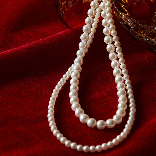 三彩2025新款白月光双层项链合成珍珠叠戴锁骨链约会送礼复古优雅 商品图2