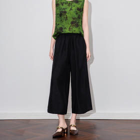 WL 2510410凉感抓皱醋酸缎宽松松紧腰九分裤通勤休闲时尚