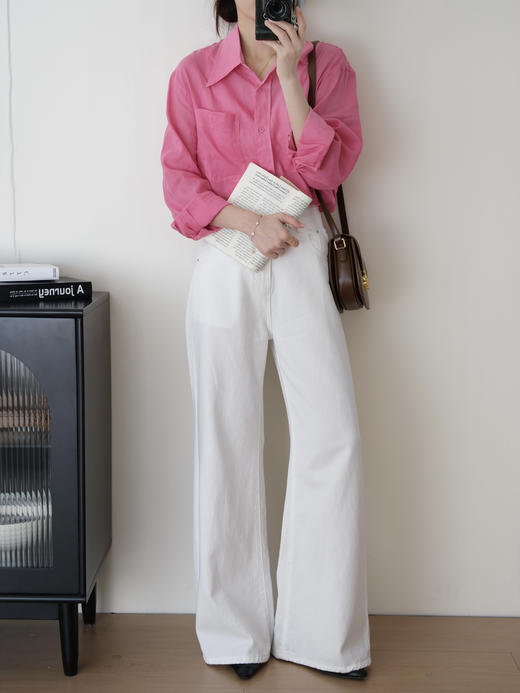 特调梅粉色苎麻定染显白轻薄衬衫防晒衫 商品图2