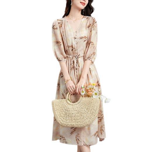 「高货kbnq」全新升级【铂金会员514/天猫689/差价175】(05210)洛诗琳真丝印花连衣裙2025夏季新款系带修身长款真丝裙 商品图4