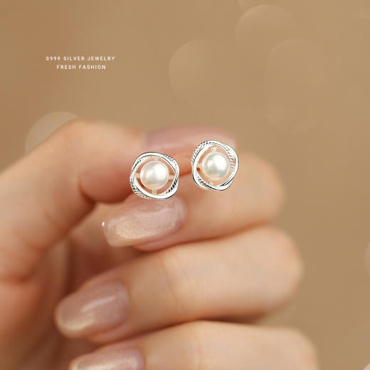 【优雅无尽】S999纯银淡水珍珠镂空莫比乌斯耳钉【YXS-F6399】 商品图2