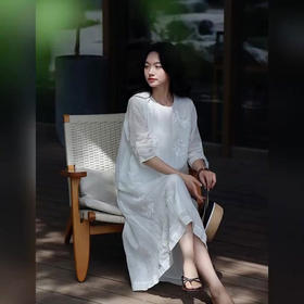 ORIGNAL&CO繁花亮片刺绣棉麻小白裙套装，奢牌同款刺绣工艺，棉麻混纺面料，轻盈有气质【3-5天发货，周末顺延】【G】