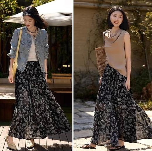 【塞纳河絮语】黑白印花半身裙 老钱风Fit check氛围感 商品图4