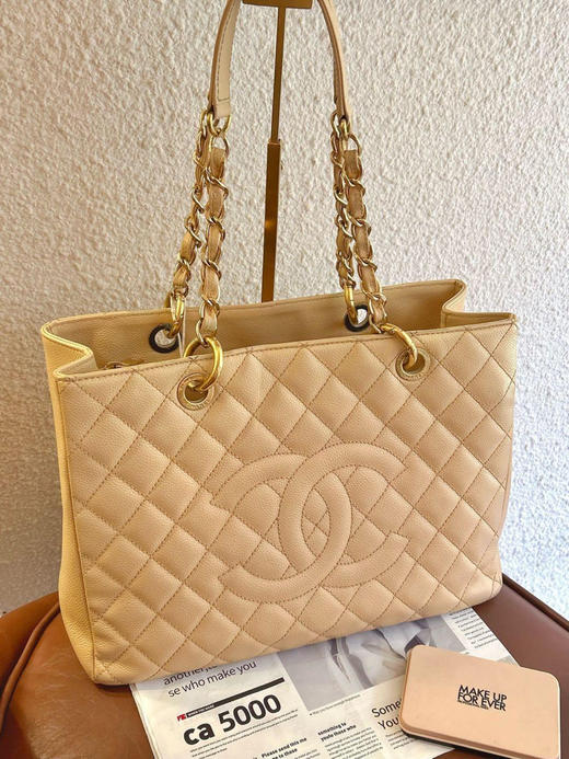 Chanel GST 荔枝纹牛皮 奶茶金 购物袋 商品图0