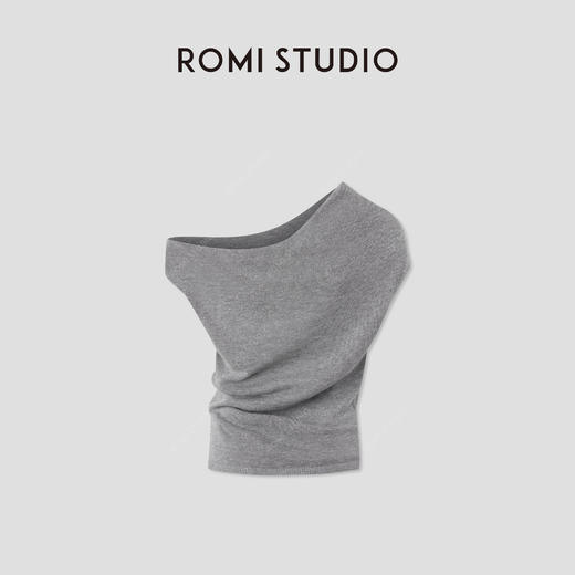 ROMI STUDIO“知性优雅”莱赛尔亚麻混纺花纱斜肩针织衫 RWCRST3408 商品图8