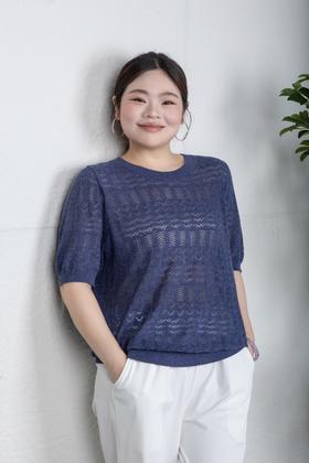 ✨【现货 48小时内发货】不缩水不闷汗，亚麻莱赛尔腈纶面料，正码正拍，经典合身版，细腻镂空肌理，💙清爽蓝色系，打造松弛感！简约圆领镂空肌理短袖针织衫上衣