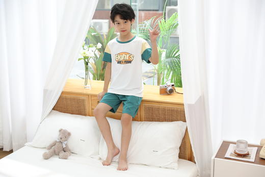 【单件6折/2件5折】【秀黛】男童撞色短袖套装儿童夏季睡衣L2441007T【门店同款】 商品图2