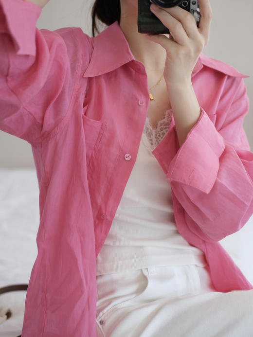 特调梅粉色苎麻定染显白轻薄衬衫防晒衫 商品图1