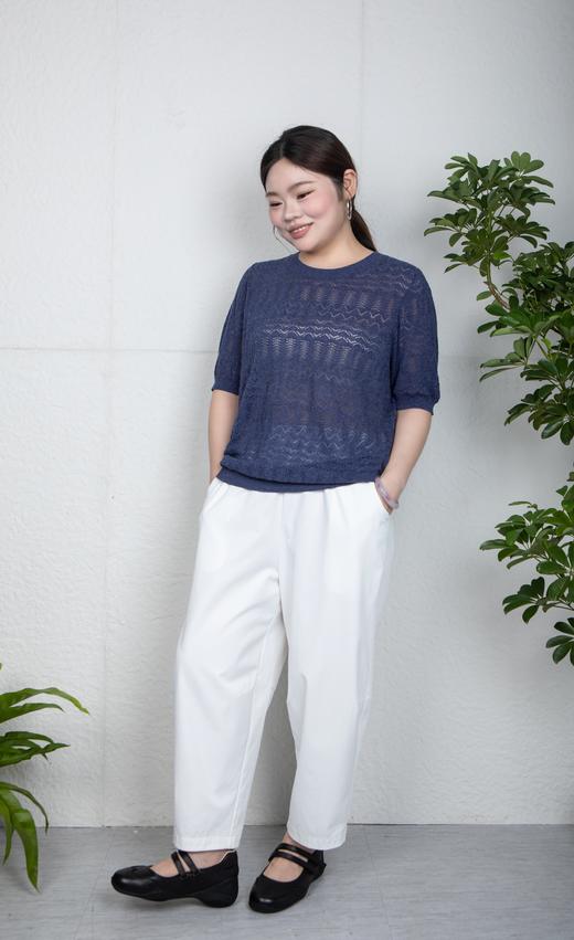 ✨【现货 48小时内发货】不缩水不闷汗，亚麻莱赛尔腈纶面料，正码正拍，经典合身版，细腻镂空肌理，💙清爽蓝色系，打造松弛感！简约圆领镂空肌理短袖针织衫上衣 商品图12