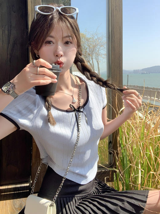 <曾小咸推荐>现货秒杀！卖完不补 ！微信打折价！蝴蝶结短款短袖T 日常79.99/件 立减40 秒杀39.99/件！！ 商品图12