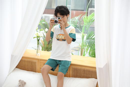 【单件6折/2件5折】【秀黛】男童撞色短袖套装儿童夏季睡衣L2441007T【门店同款】 商品图6