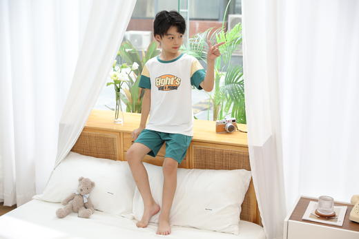 【单件6折/2件5折】【秀黛】男童撞色短袖套装儿童夏季睡衣L2441007T【门店同款】 商品图3
